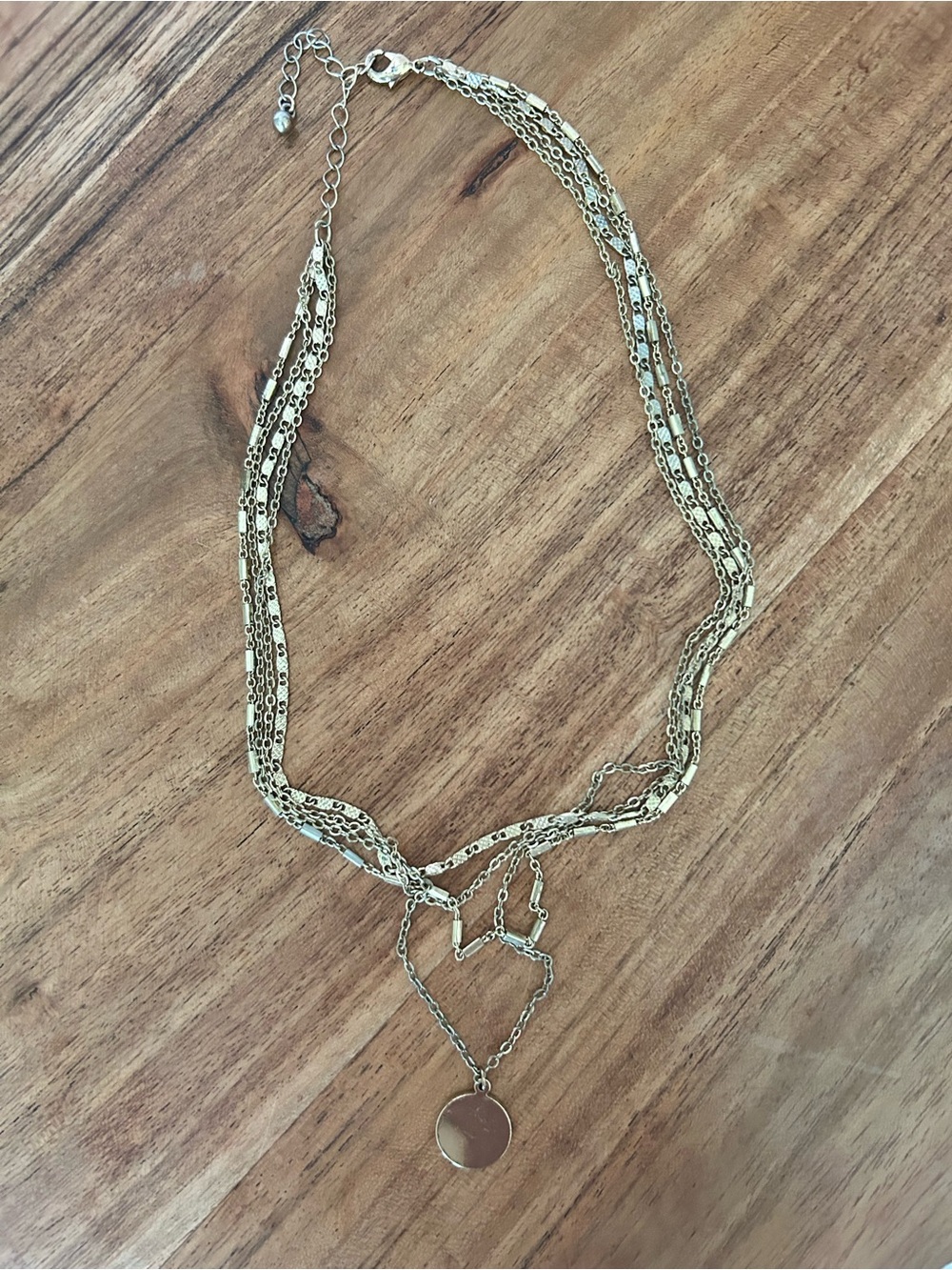Multi-Strand Gold Layered Necklace with Pendant